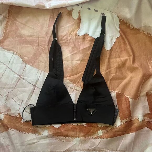Prada Damen Black Recycled Nylon Bra BH Enamelled Logo